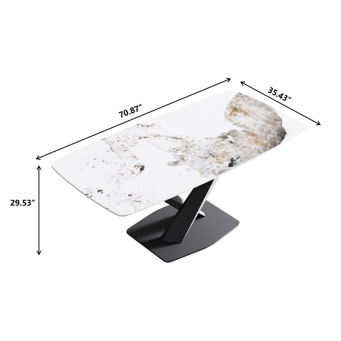 Modern Artificial Stone Pandora White Curved Metal Leg Dining Table, Can Accommodate 6-8 People - Antique White Home Essentials