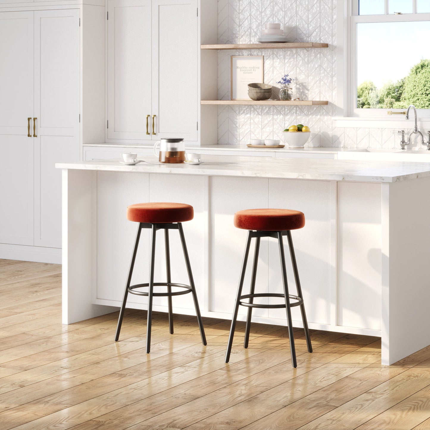 Modern Glam Upholstered Faux Velvet Bar Stool Walker Edison