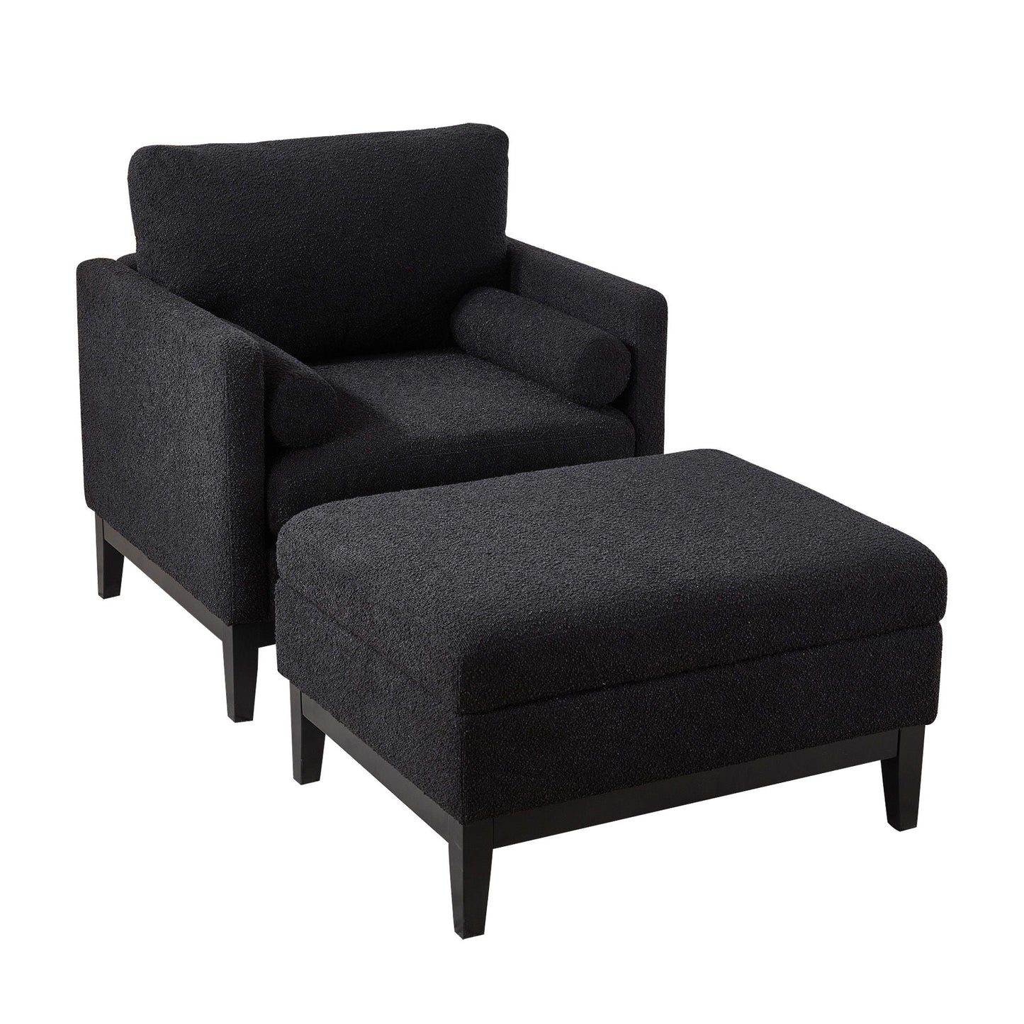 Farmhouse Upholstered Accent Chair With Ottoman, Reversible Lid Coffee Table Home Essentials