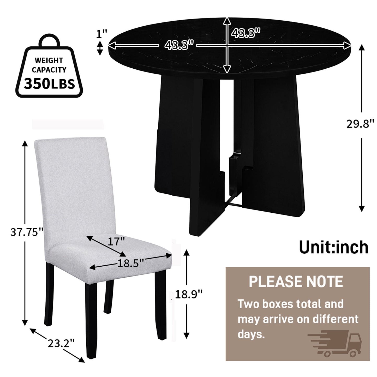 5 Piece Round Dining Table Set, Modern Dining Table And 4 Upholstered Chairs For Dining Room Hearth and Haven