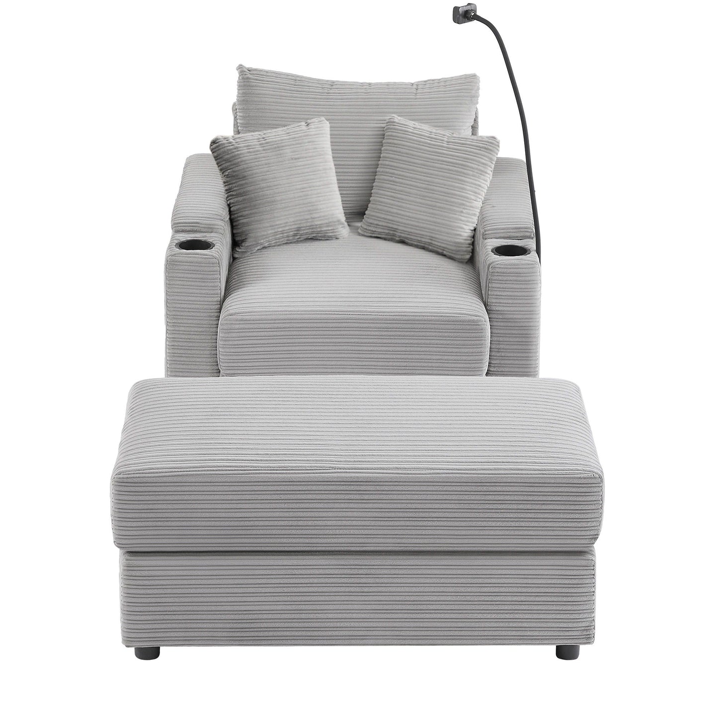 Single Sofa Couch With Storage Space, Movable Ottoman, USB Ports, Cup Holders, Phone Holder Hearth and Haven