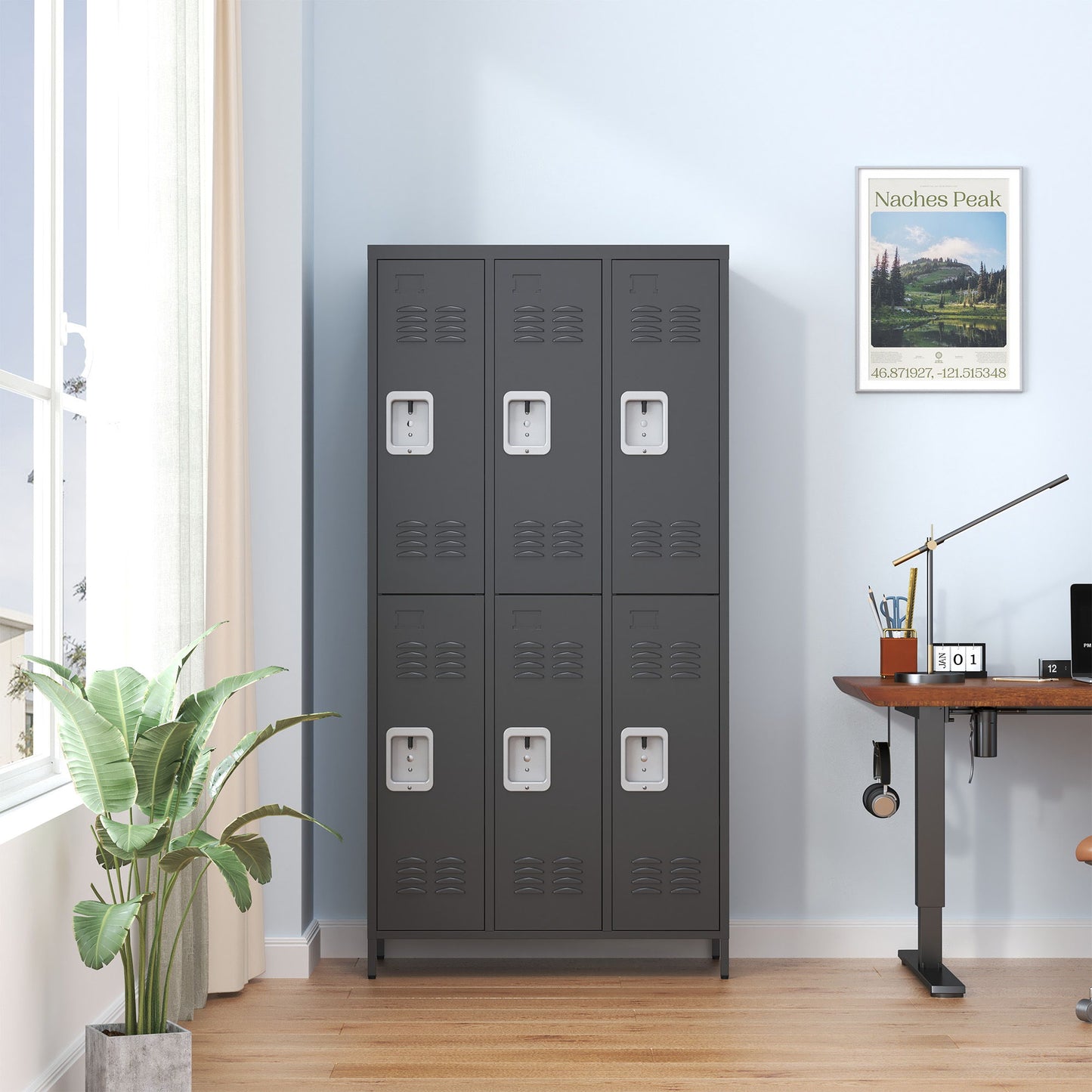 6 Door Lockers With Lock For Secure Storage - Black Home Essentials