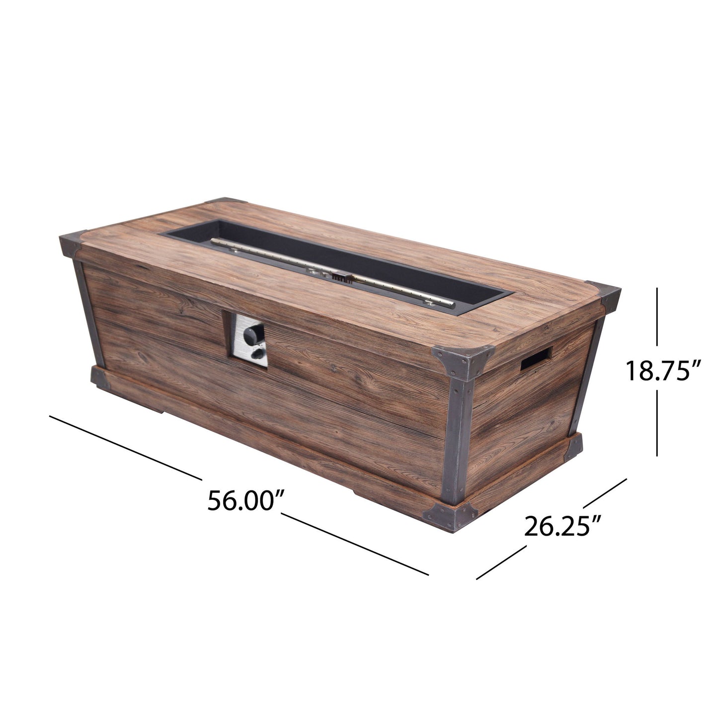 Outdoor Patio Rectangle Gas Burning Fire Pit 50, 000 Btu, Wood Pattern - Brown Noble House