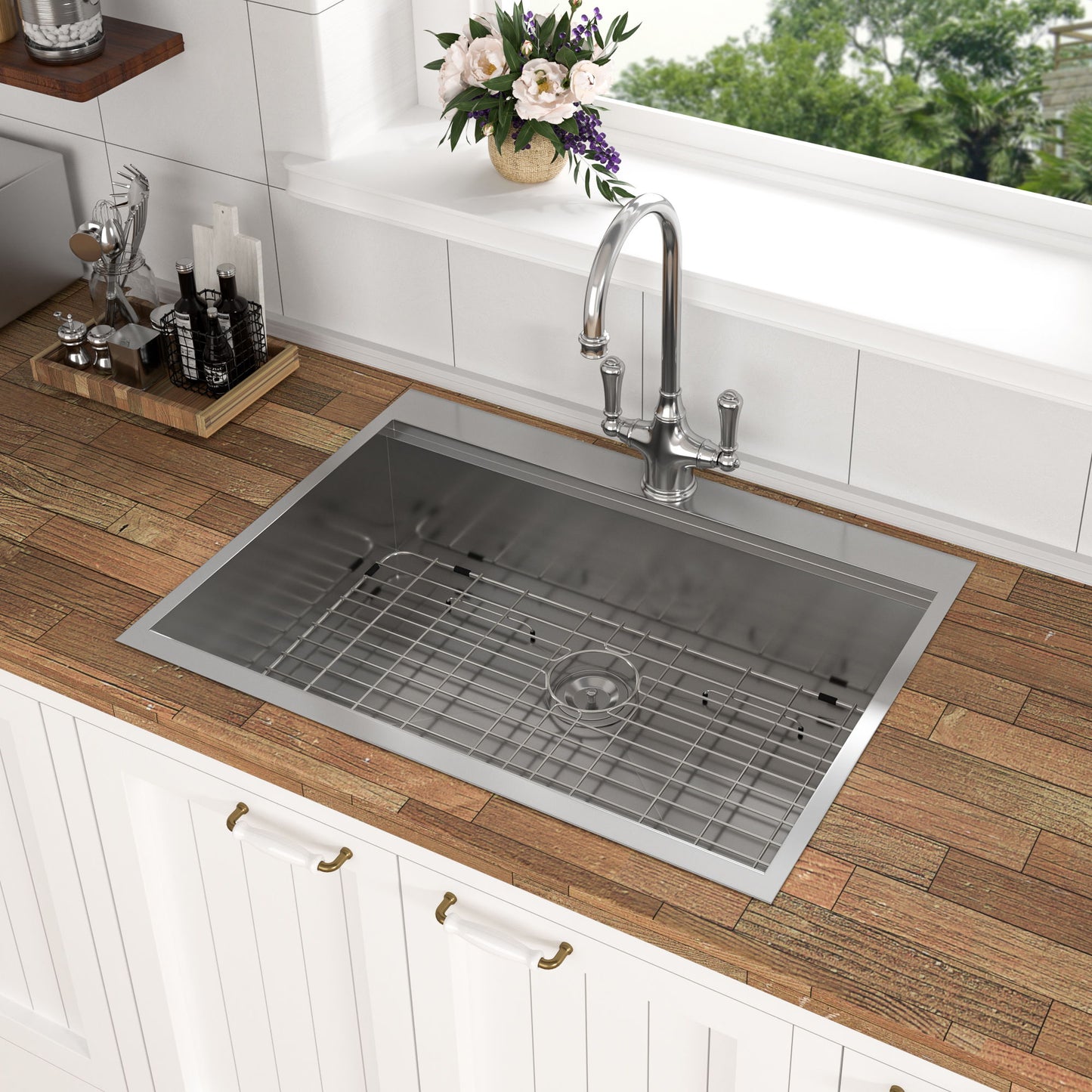 Topmount Stainless Steel Kitchen Sink With Workstation Ledge And Accessories Daily Nest