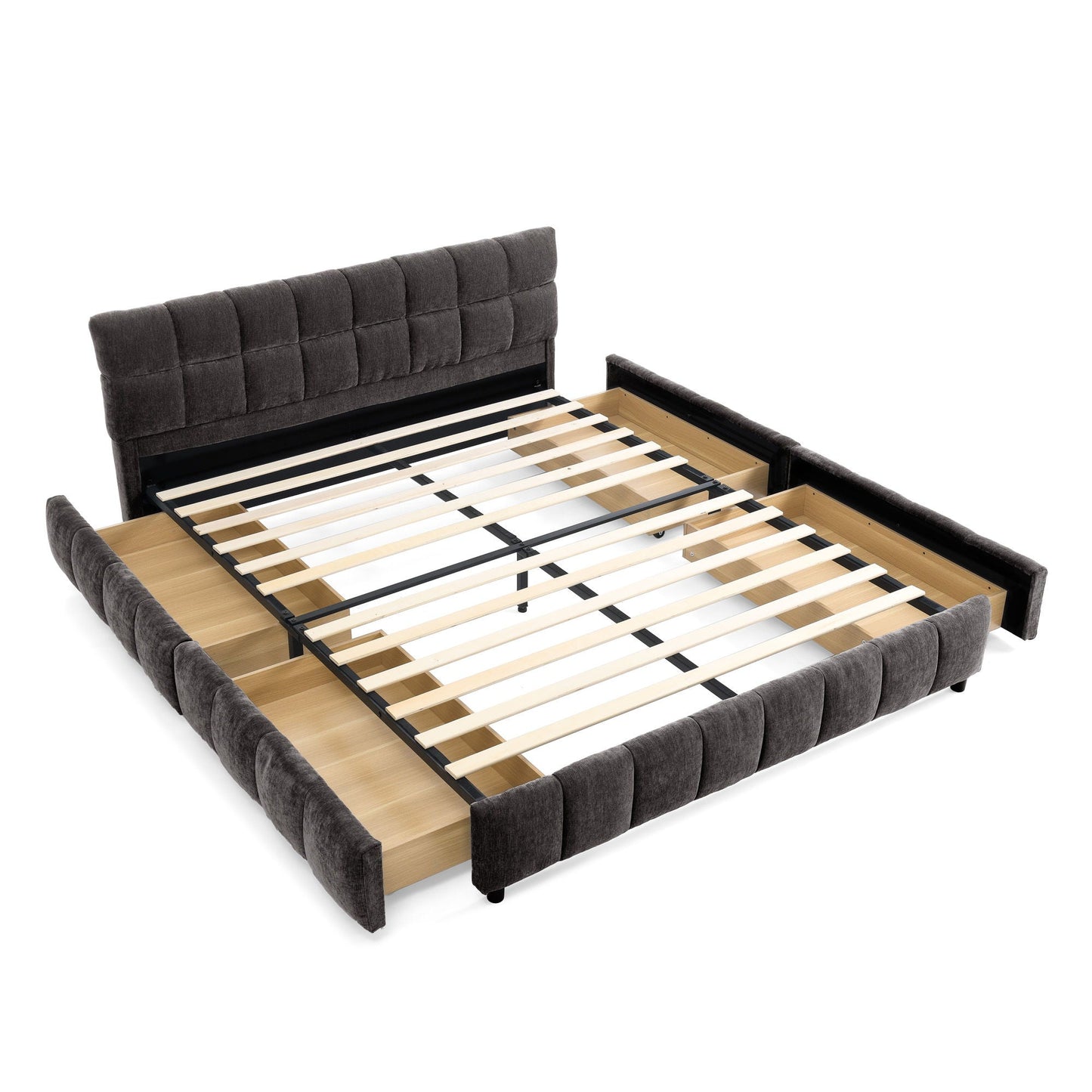 Modern Platform Bed Frame With Thick Chenille Fabric Home Essentials