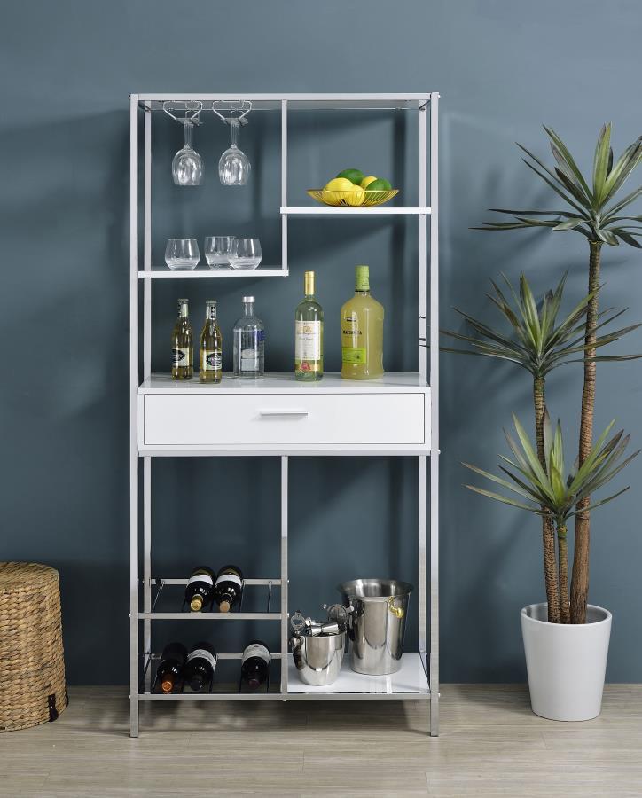 Figueroa - 5-Shelf Wine Storage Bar Cabinet - White High Gloss Coaster Fine Furniture