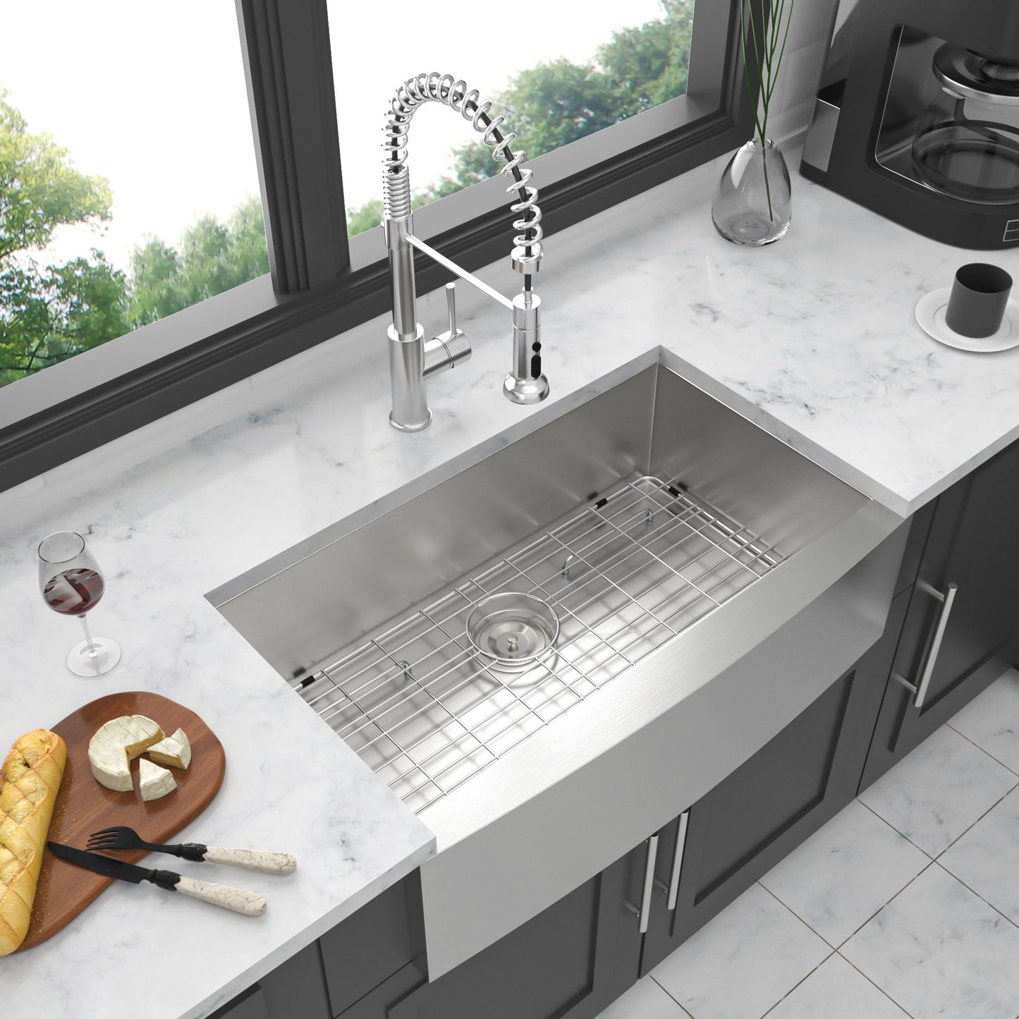 Farmhouse 36" Kitchen Sink Stainless Steel Apron Front - Brushed Nickel Daily Nest