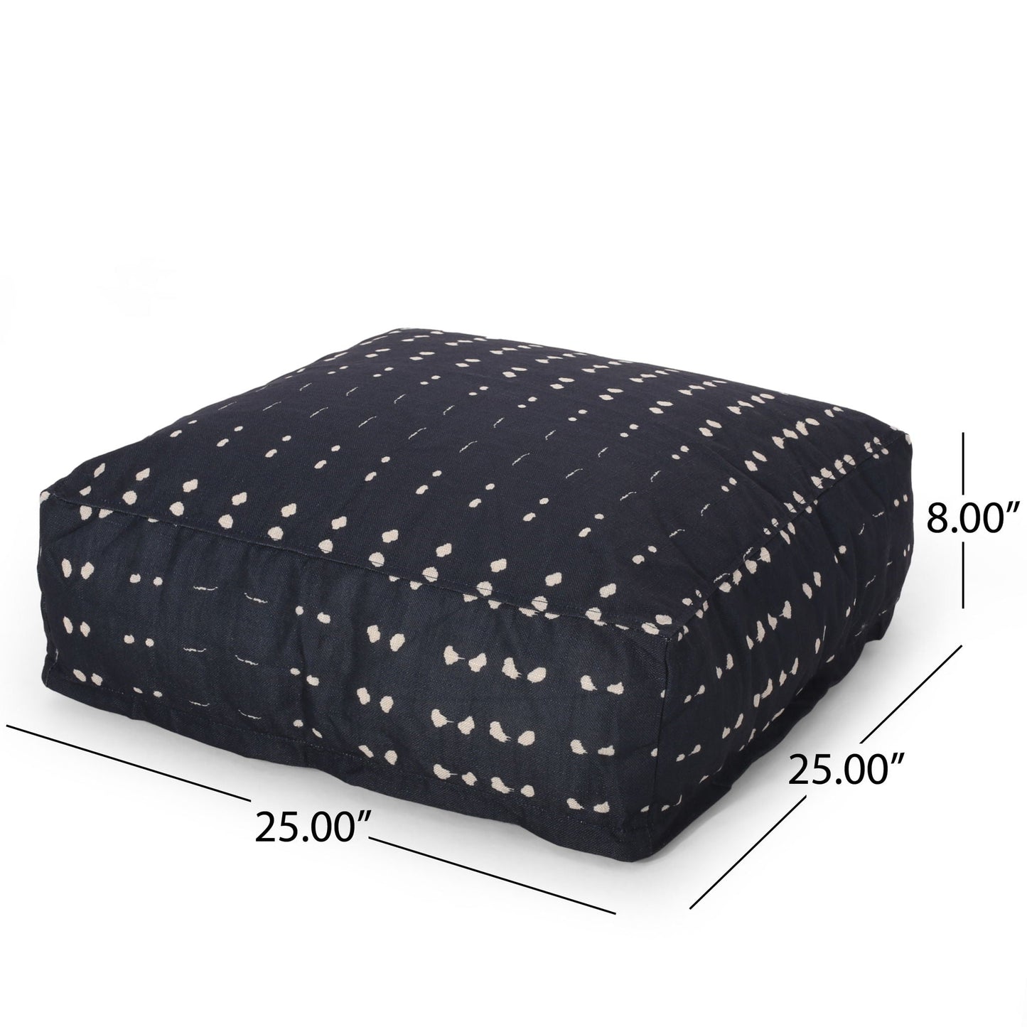 Dalm - Fabric Square Pouf Ottoman With Polystyrene Beads Filling - Dark Blue / White Home Essentials
