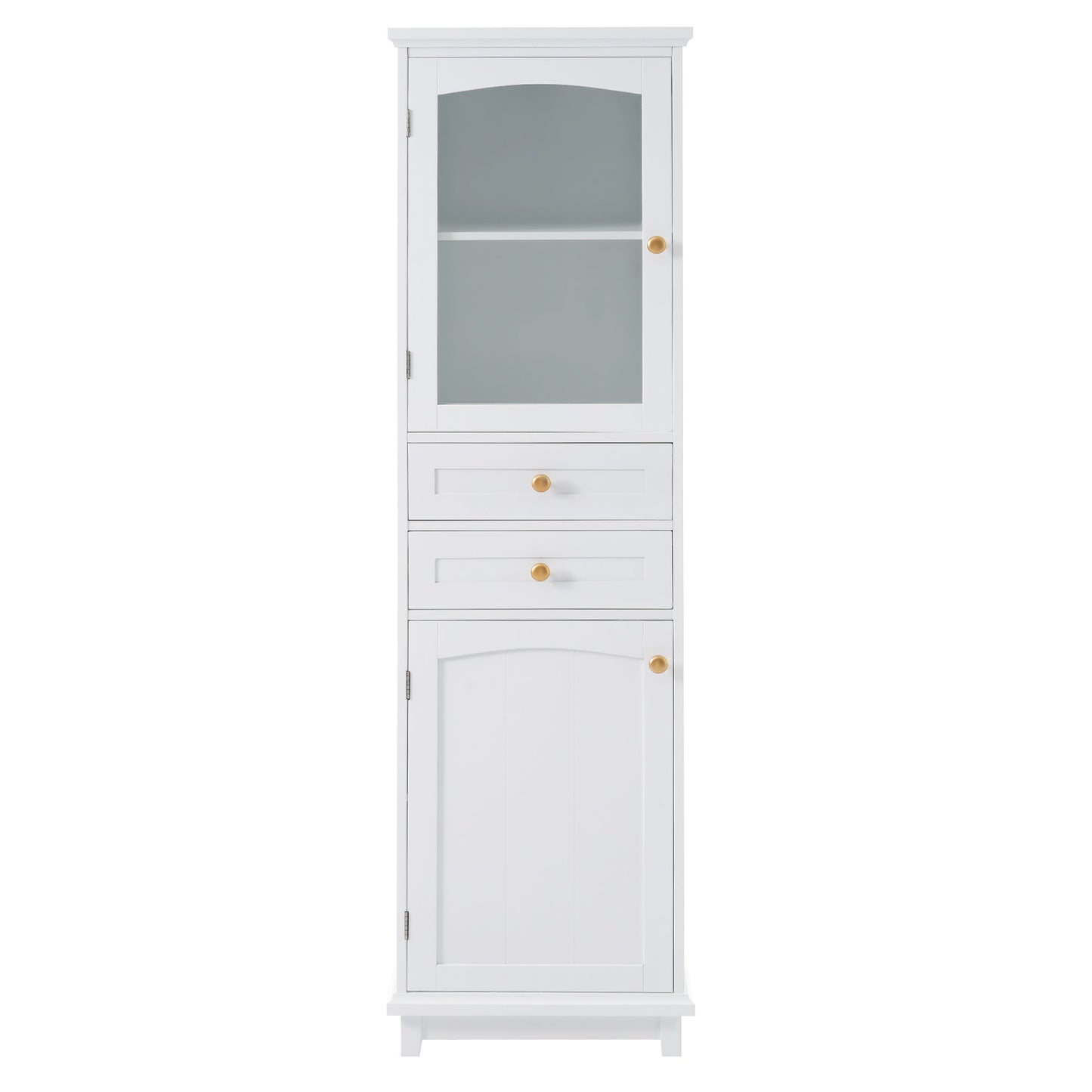 Tall Bathroom Storage Cabinet With Glass Doors, Free-Standing, Two Drawers, And Adjustable Shelves, MDF Board, Painted Perfect For Displaying Your Favorite Items Hearth and Haven