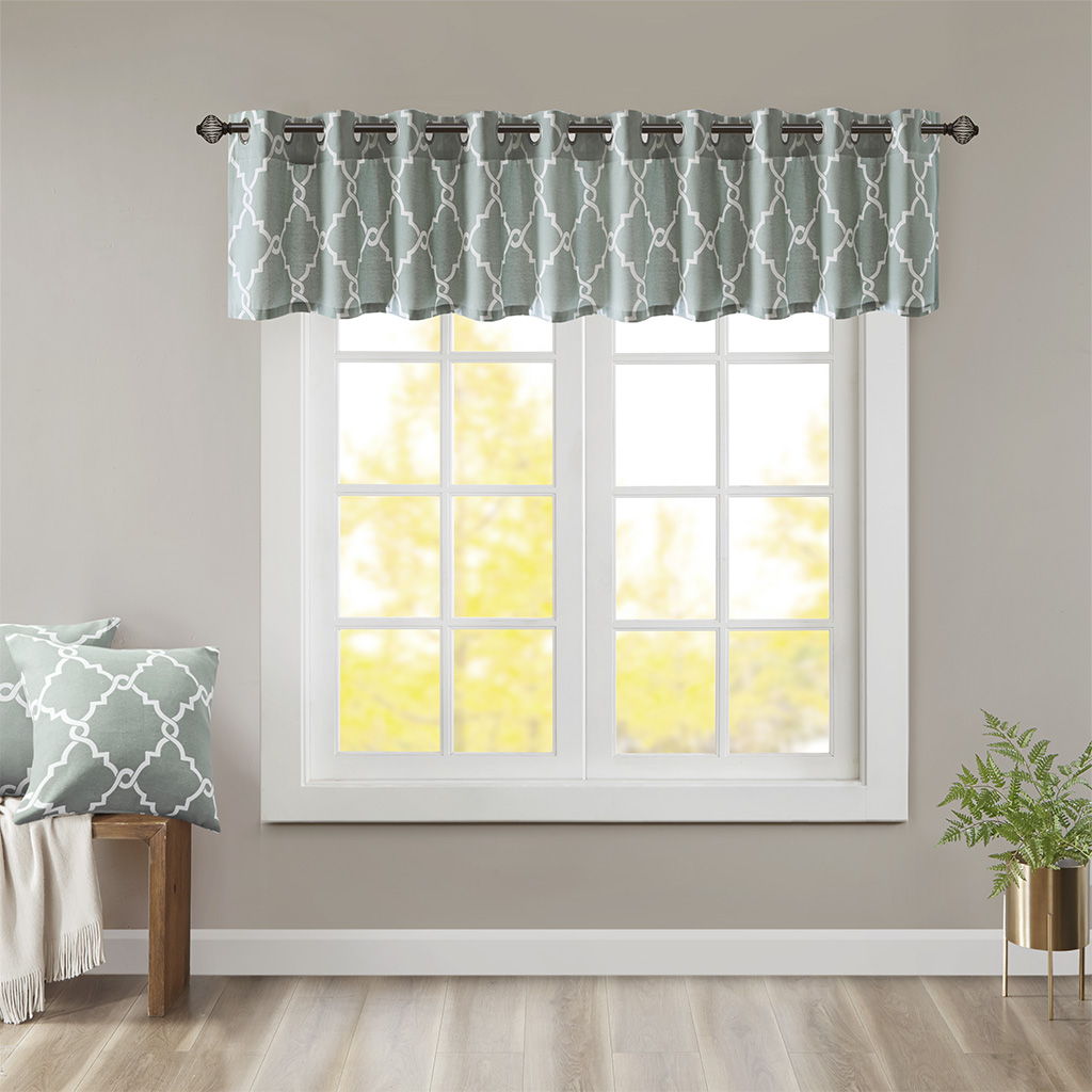 Saratoga - 18" Fretwork Print Grommet Top Window Valance - Seafoam Madison Park