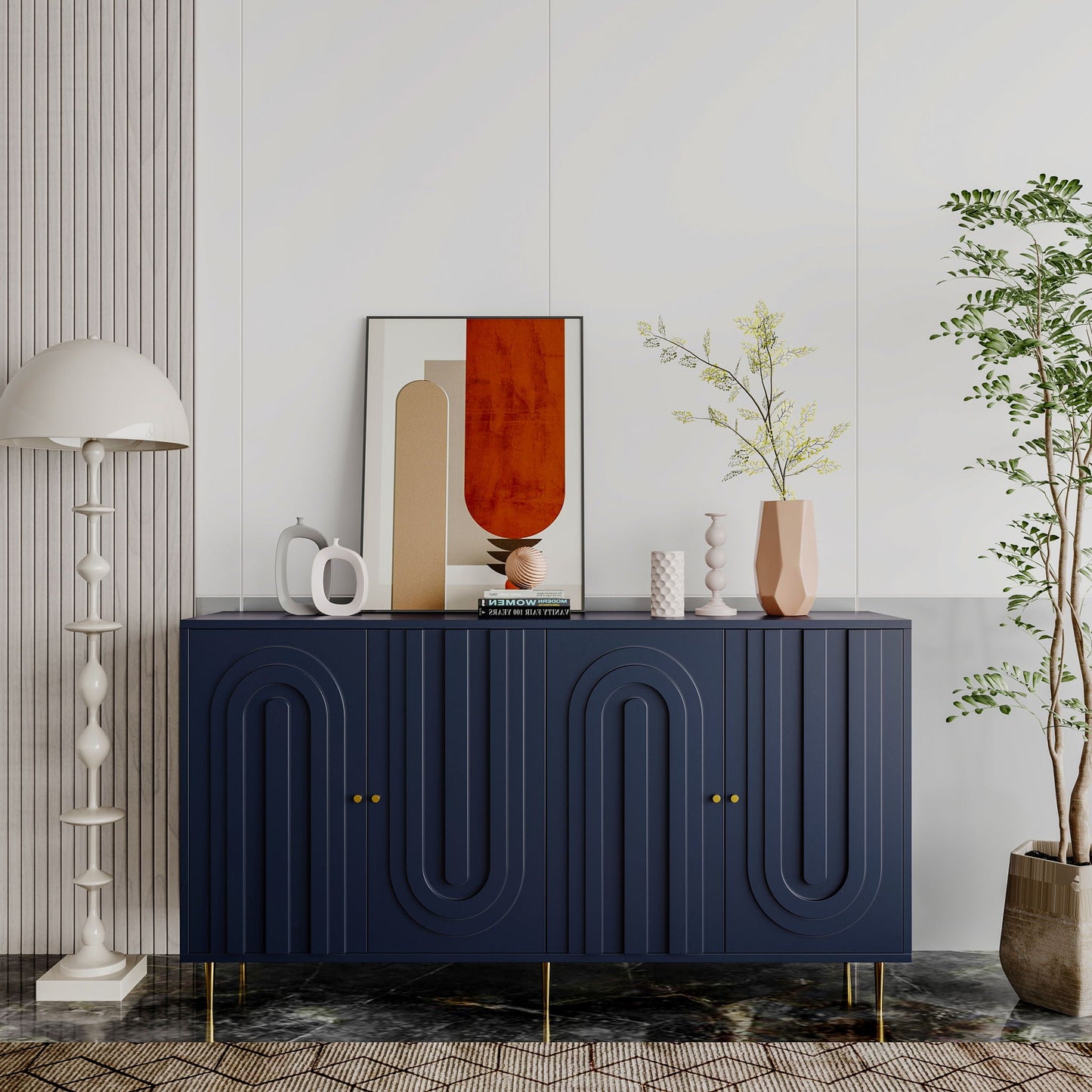 Modern Lacquered 4 Door Cabinet Sideboard Buffet Server Cabinet Storage Cabinet, For Living Room, Entryway, Hallway, Office, Kitchen And Dining Room Home Essentials
