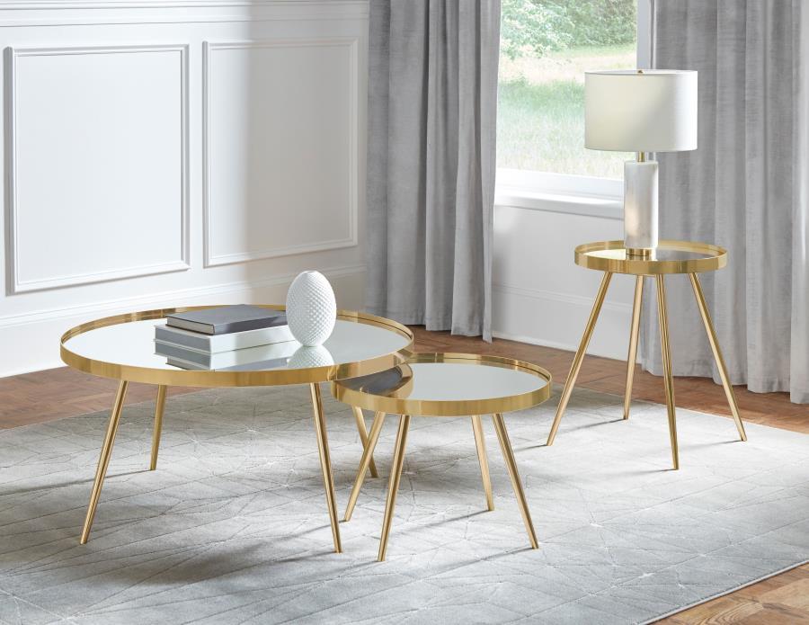 Kaelyn - Round Mirror Top End Table CoasterEssence