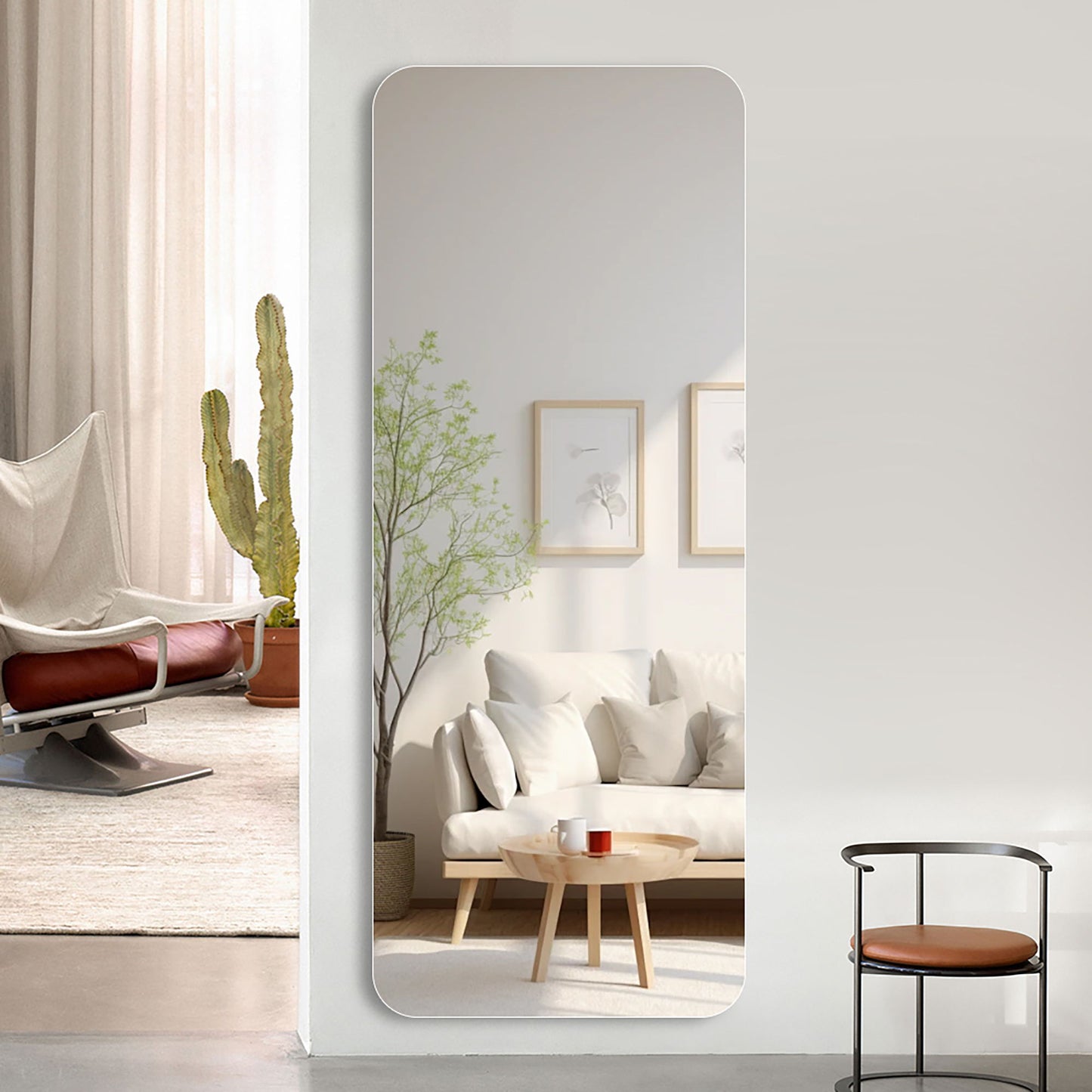 Full Body Round Corner Mirror For Living Room Bedroom Cloakroom High Quality 5Mm Explosion Proof Glass - Silver / Clear Daily Nest