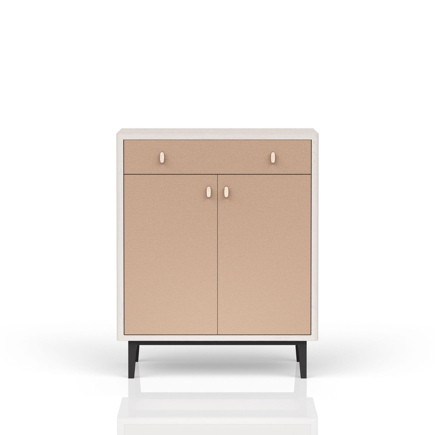 Contemporary Bar Cabinet With Large Storage - White / Pecan Bernards Furniture