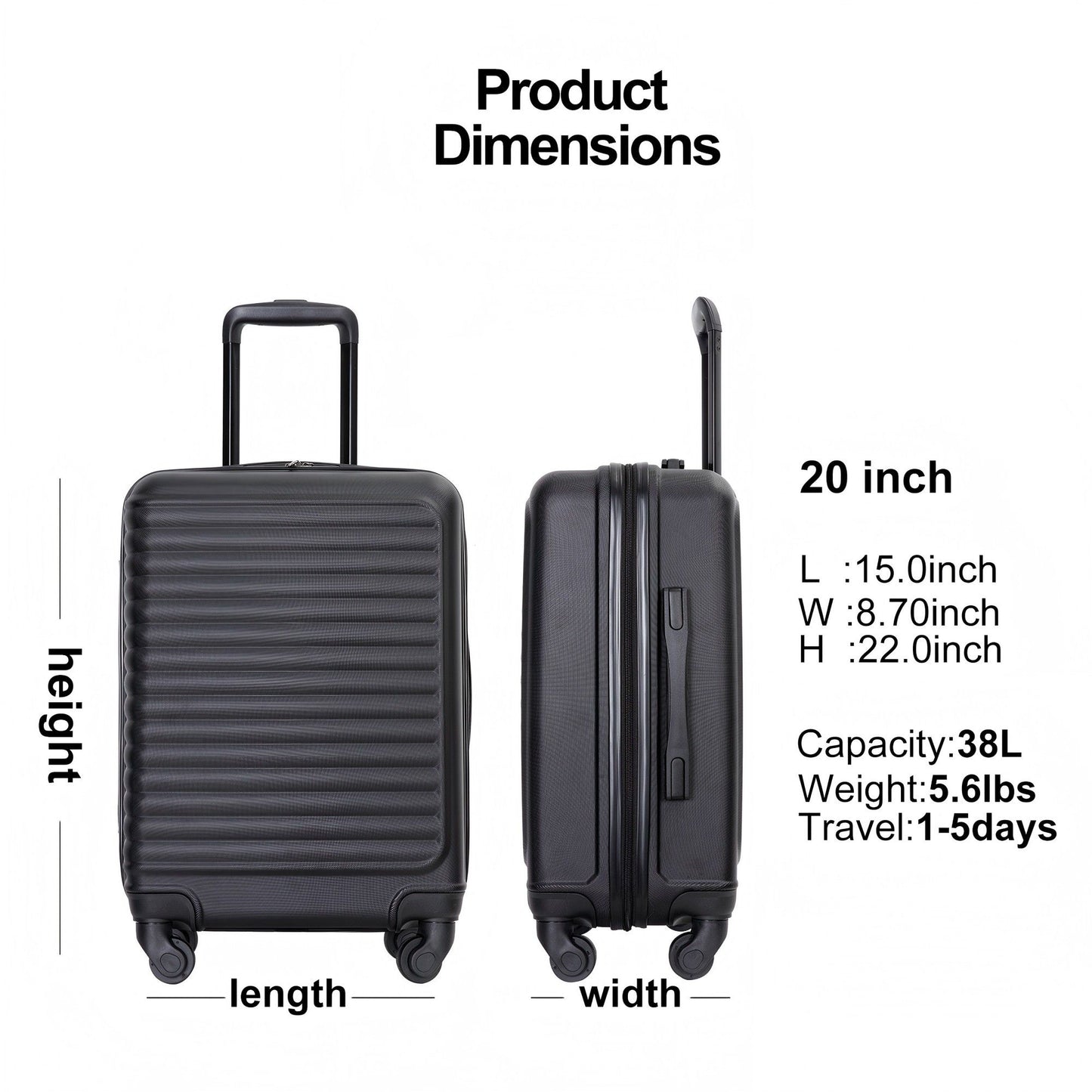 20" Carry On Luggage Lightweight Suitcase, Spinner Wheels Daily Nest