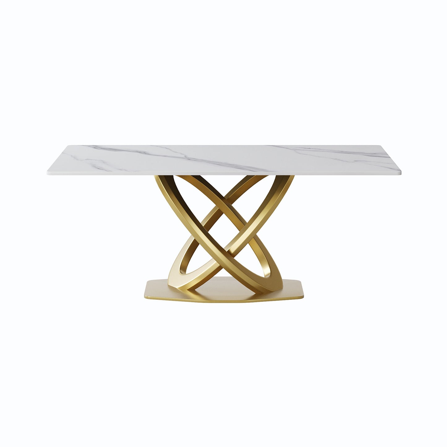70.84" Modern Artificial Stone Panel Double-Ring Stainless Steel Metal Legs, Can Accommodate 6-8 People Home Essentials