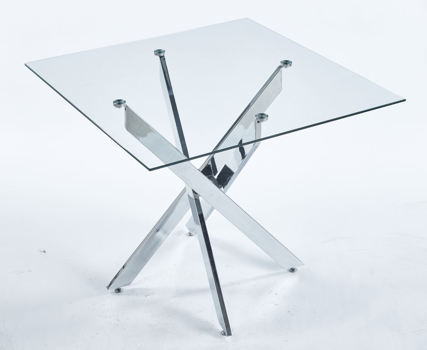 Dining Table With Cross Metal Leg And Tempered Glass, Modern Space Saving Kitchen Table For Living Room Legs, Square Table Home Essentials