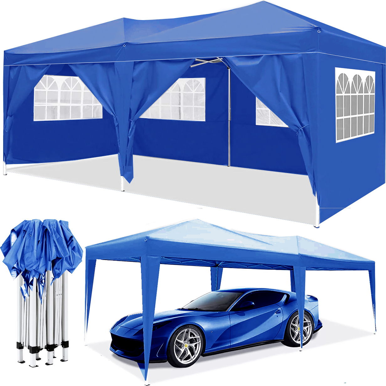 10'X20' Ez Pop Up Canopy Outdoor Portable Party Folding Tent With 6 Removable Sidewalls + Carry Bag + 4 Pieces Weight Bag Home Essentials