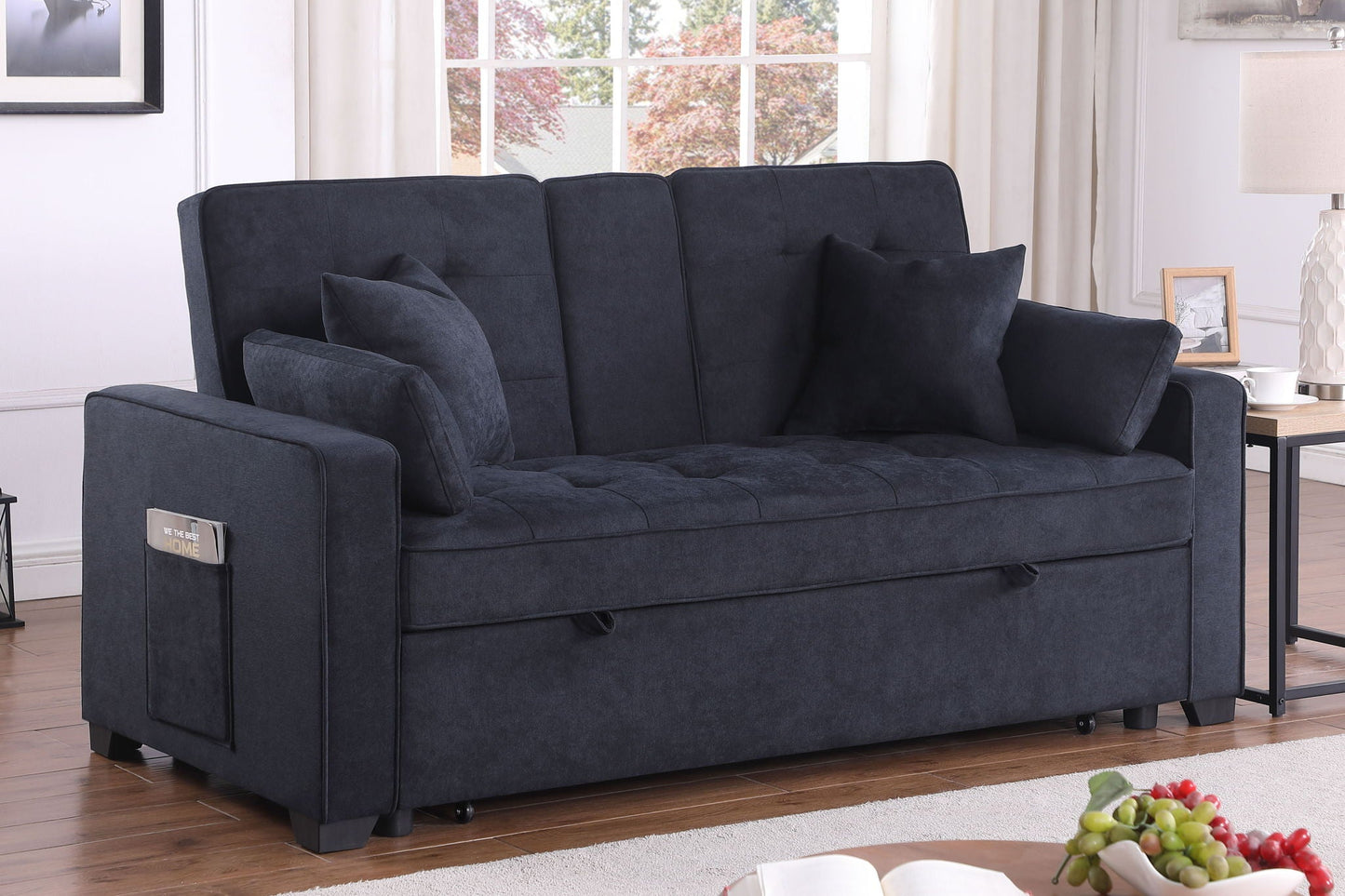 Cody II - 69.5"W Woven Fabric Convertible Sleeper Loveseat with Cup Holder Lilola Home