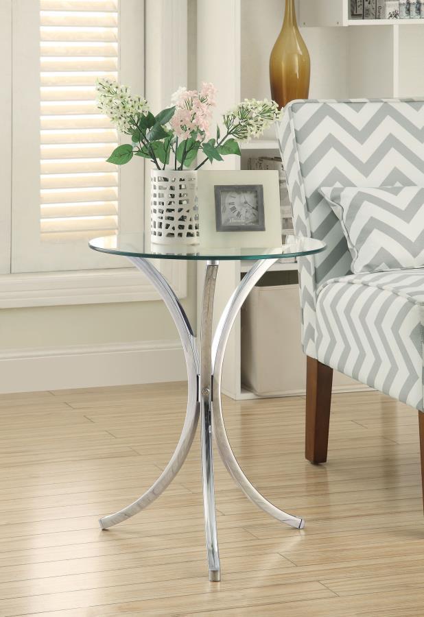 Eloise - Round Glass Top Accent Side Table - Chrome CoasterEveryday