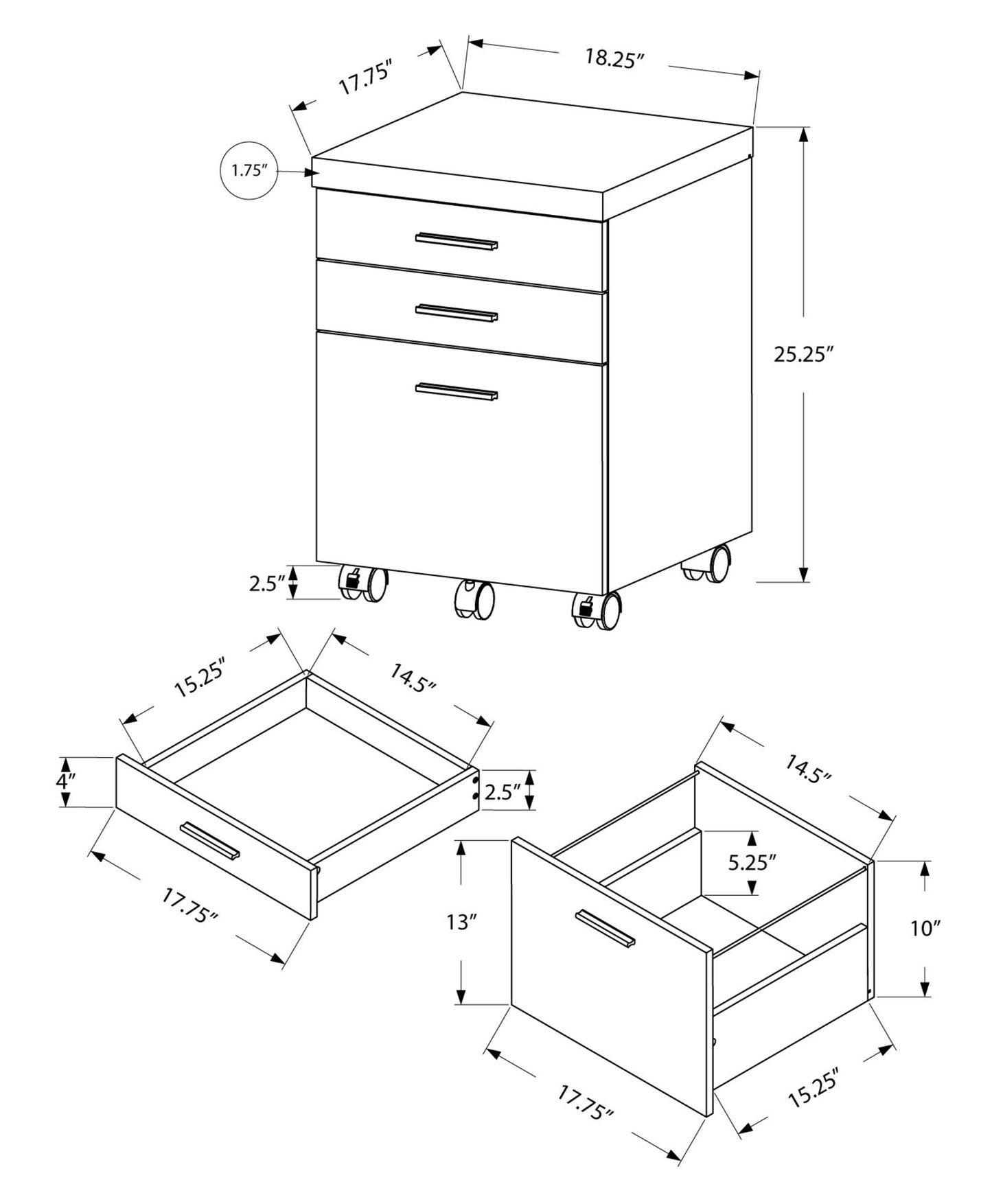 File Cabinet, Rolling Mobile, Storage Drawers, Printer Stand, Office, Contemporary & Modern 8th Street
