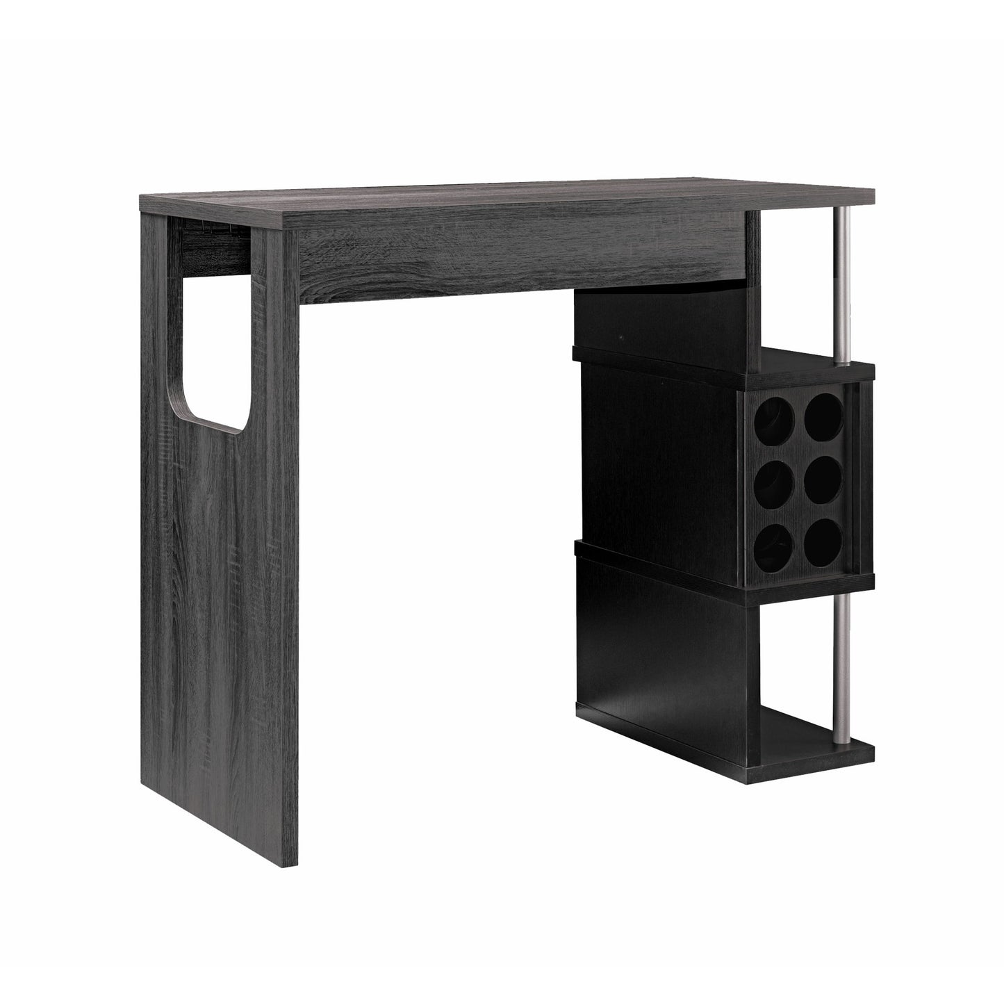 Home Bar Table With Wine Glass Compartment And Three Shelves - Distressed Gray / Black Home Essentials