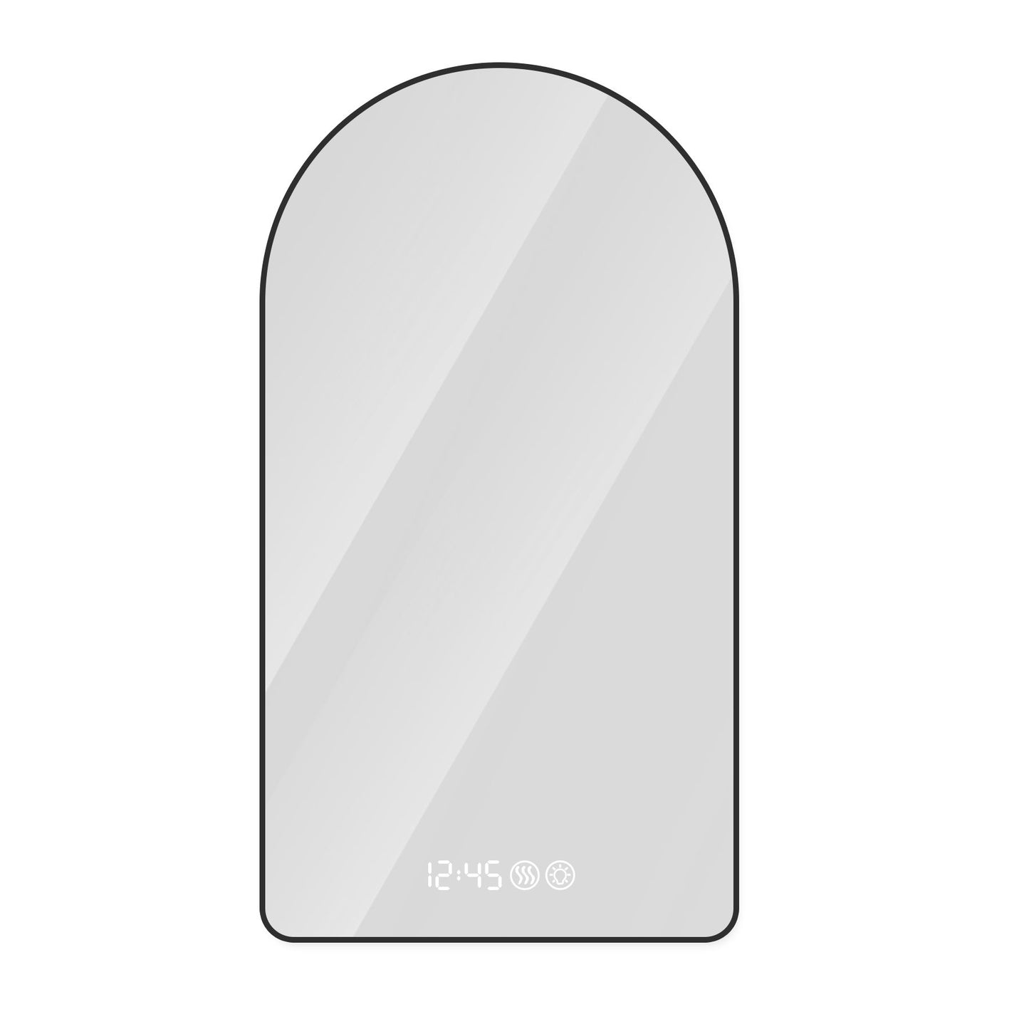 Modern Arched LED Bathroom Mirror With Time And Temperature Display, Anti Fog, Dimmable Light - Black Daily Nest