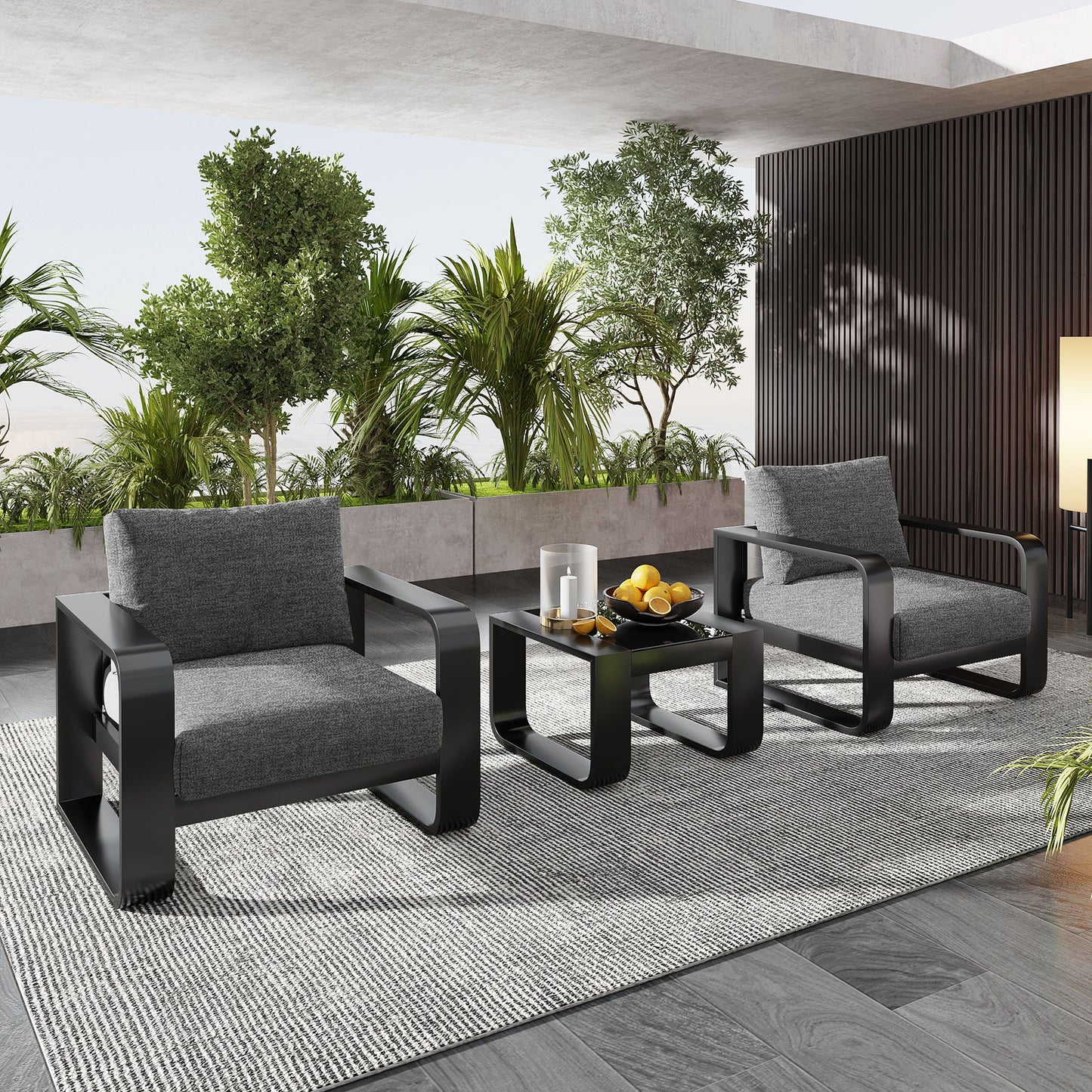 3 Piece Aluminum Frame Patio Furniture With 6.7" Thick Cushion And Coffee Table, All Weather Use Olefin Fabric Outdoor Chair - Gray / Black Hearth and Haven