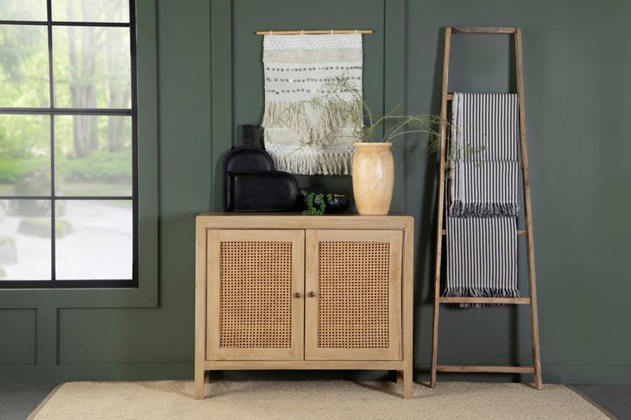 Zamora - Wood Accent Cabinet With Woven Cane CoasterEssence