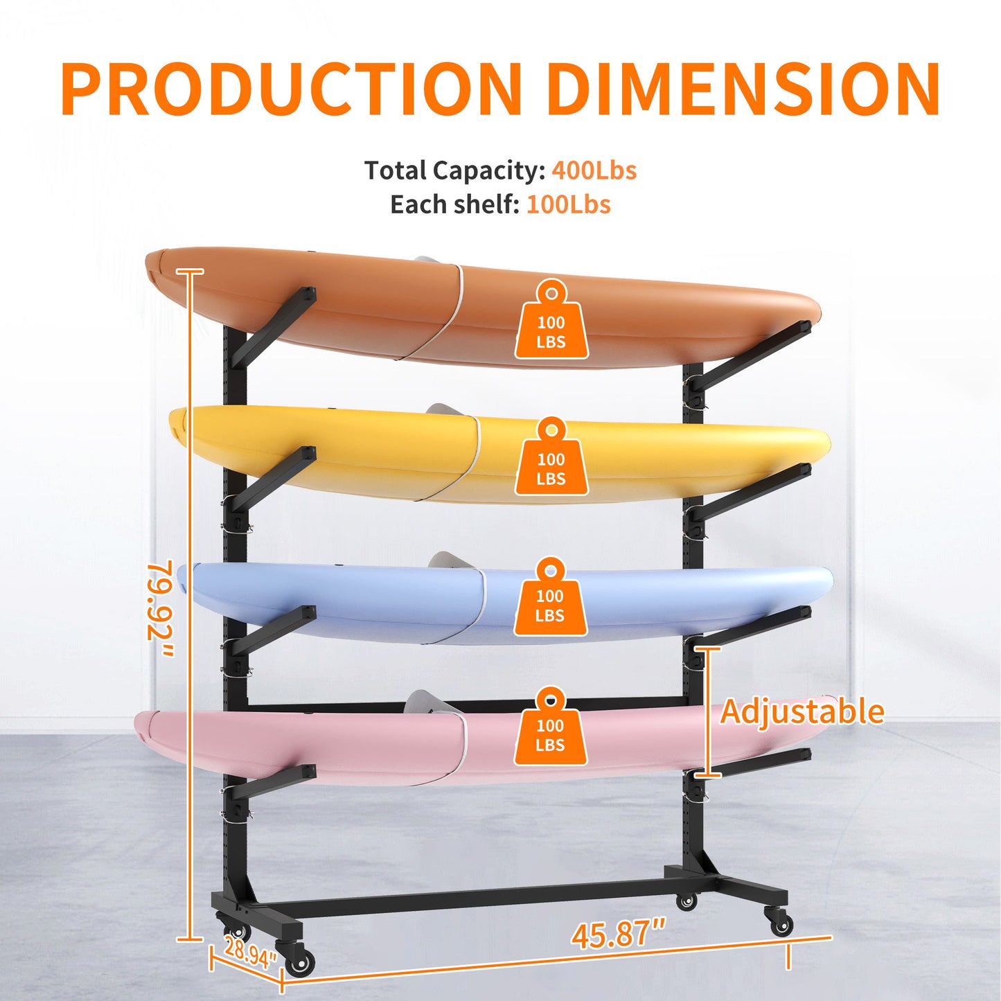 Freestanding Kayak Storage Rack With Lockable Wheels For Kayak, Canoe, Sup & Surfboard Daily Nest