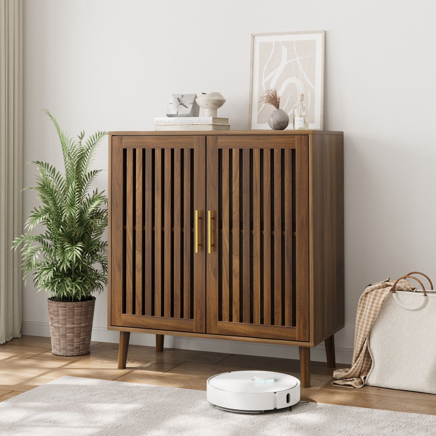 Grille Striped Sideboard Buffet Cabinet With Storage Home Essentials