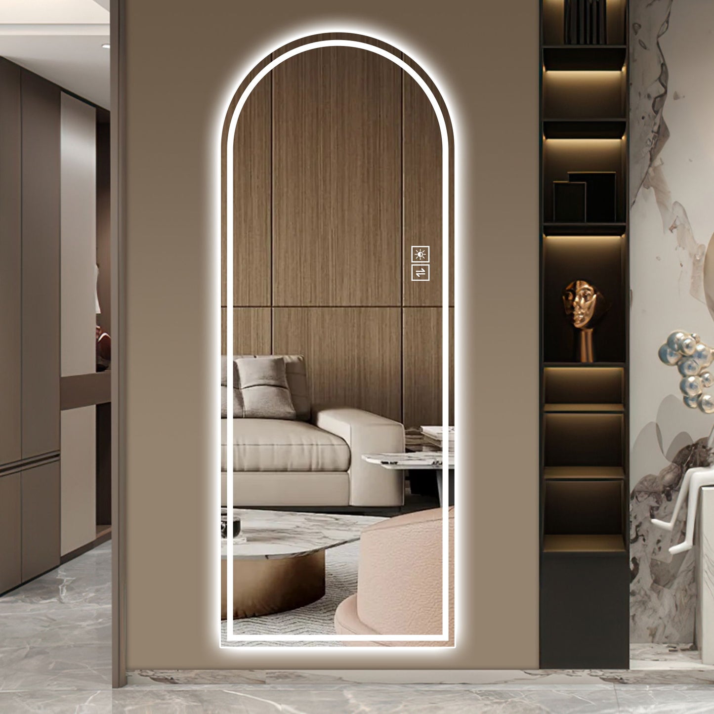 Arch Design LED Full Length Mirror, Dimmable, High Definition, Explosion Proof, 65" X 21" - Silver Daily Nest