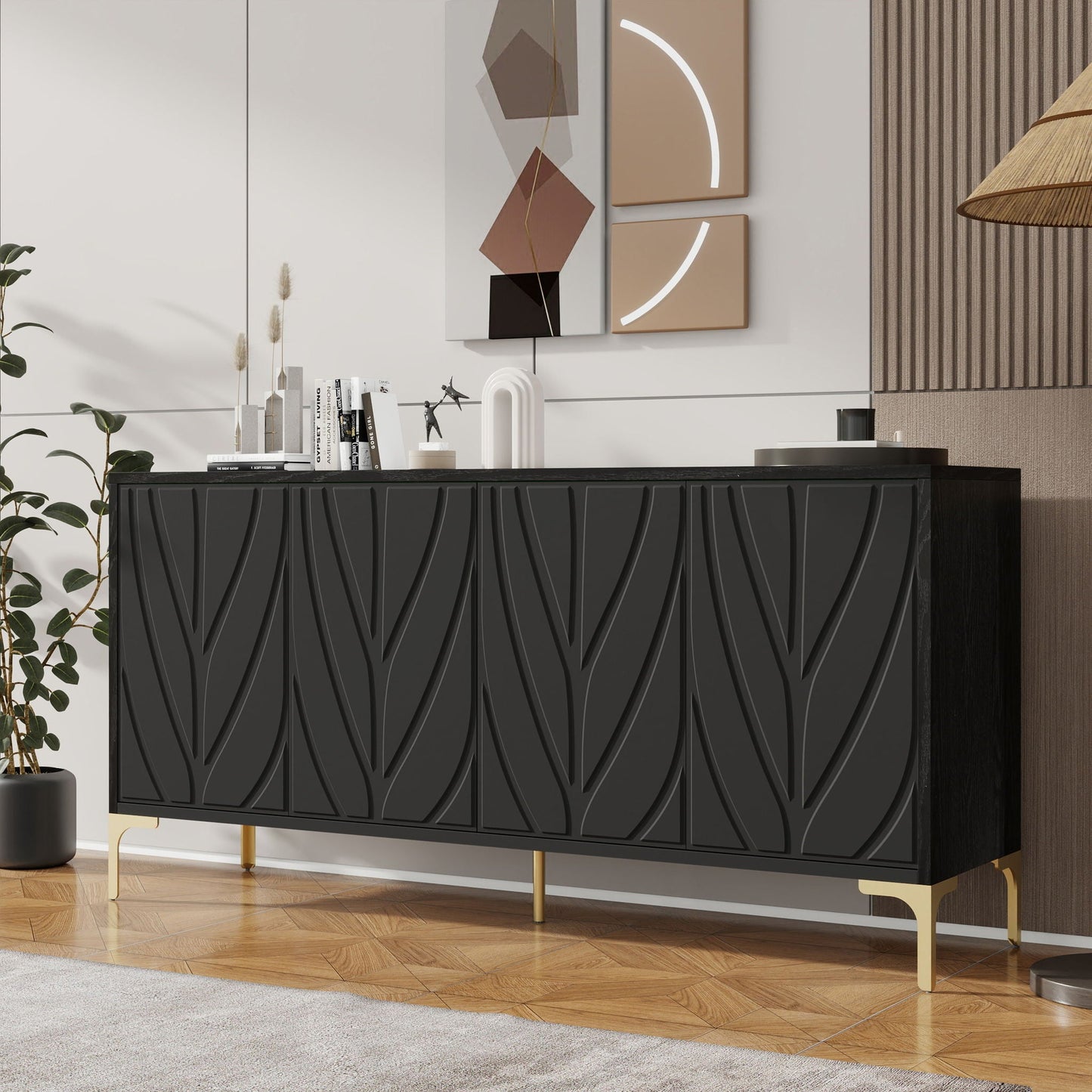 Modern Sideboard Buffet Cabinet With Handleless Press To Open Design With 4 Doors Home Essentials