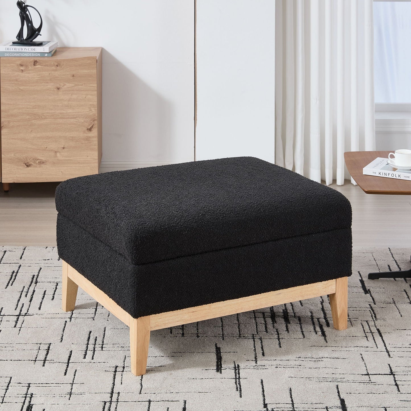 Upholstered Storage Ottoman With Reversible Lid Coffee Table, Foot Stool Home Essentials