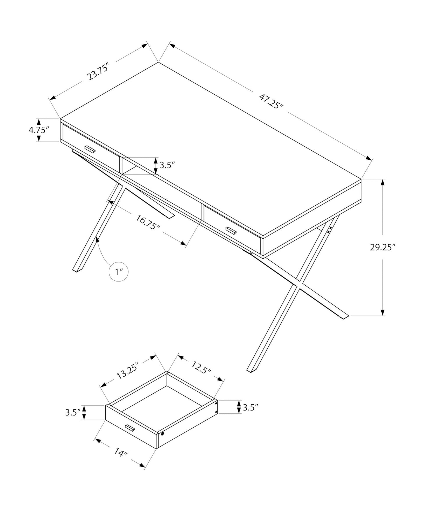 Computer Desk For Home Office, Laptop, Storage Drawers, Glossy Contemporary & Modern 8th Street