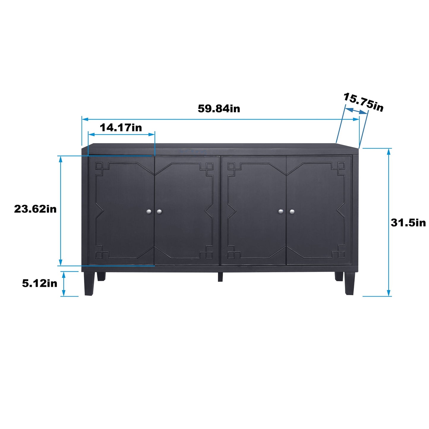 Accent Cabinet 4 Door Wooden Cabinet Sideboard Buffet Server Cabinet Storage Cabinet, For Living Room, Entryway, Hallway, Office, Kitchen And Dining Room - Matte Black Home Essentials