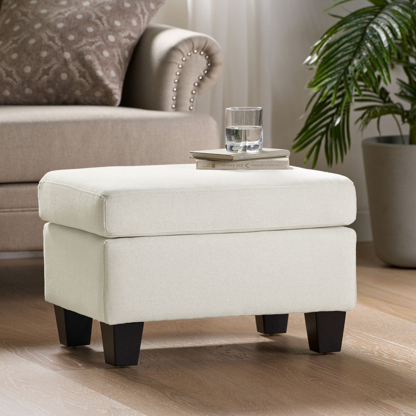 Springfield - Ottoman Contemporary Design Fabric Birch Wood Legs - Beige Noble House