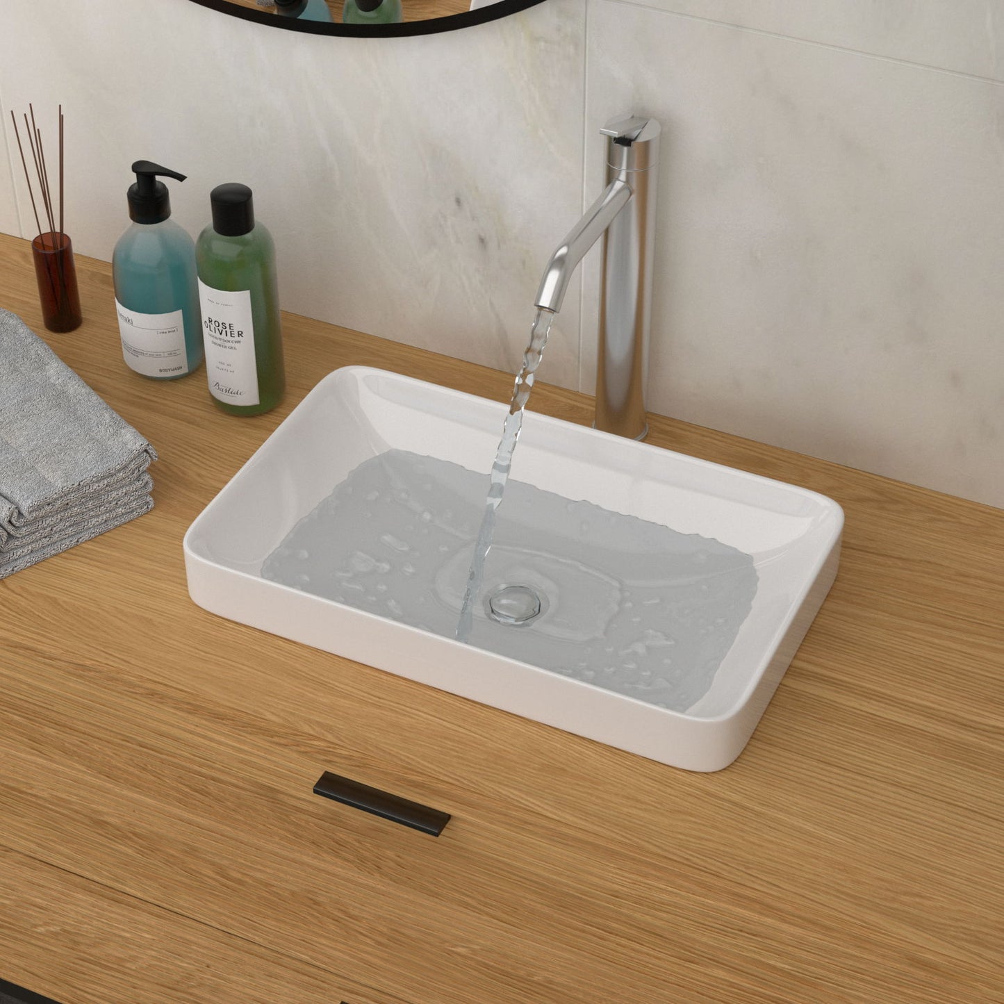 Semi Recessed Bathroom Sink With Countertop Vessel Design, 19" X 12" - White Daily Nest