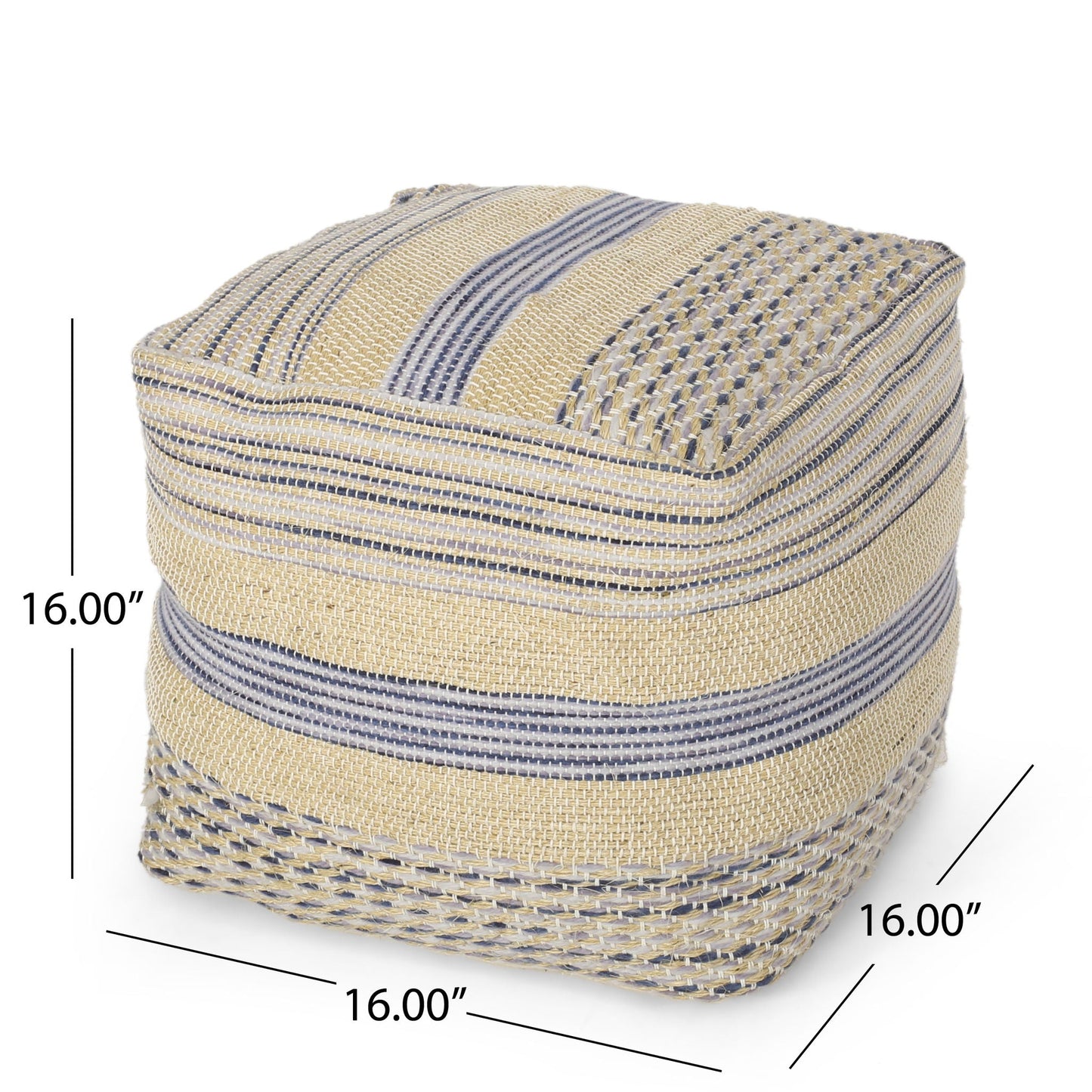 Western - Handcrafted Fabric Pouf, Durable - Natural / Blue Home Essentials