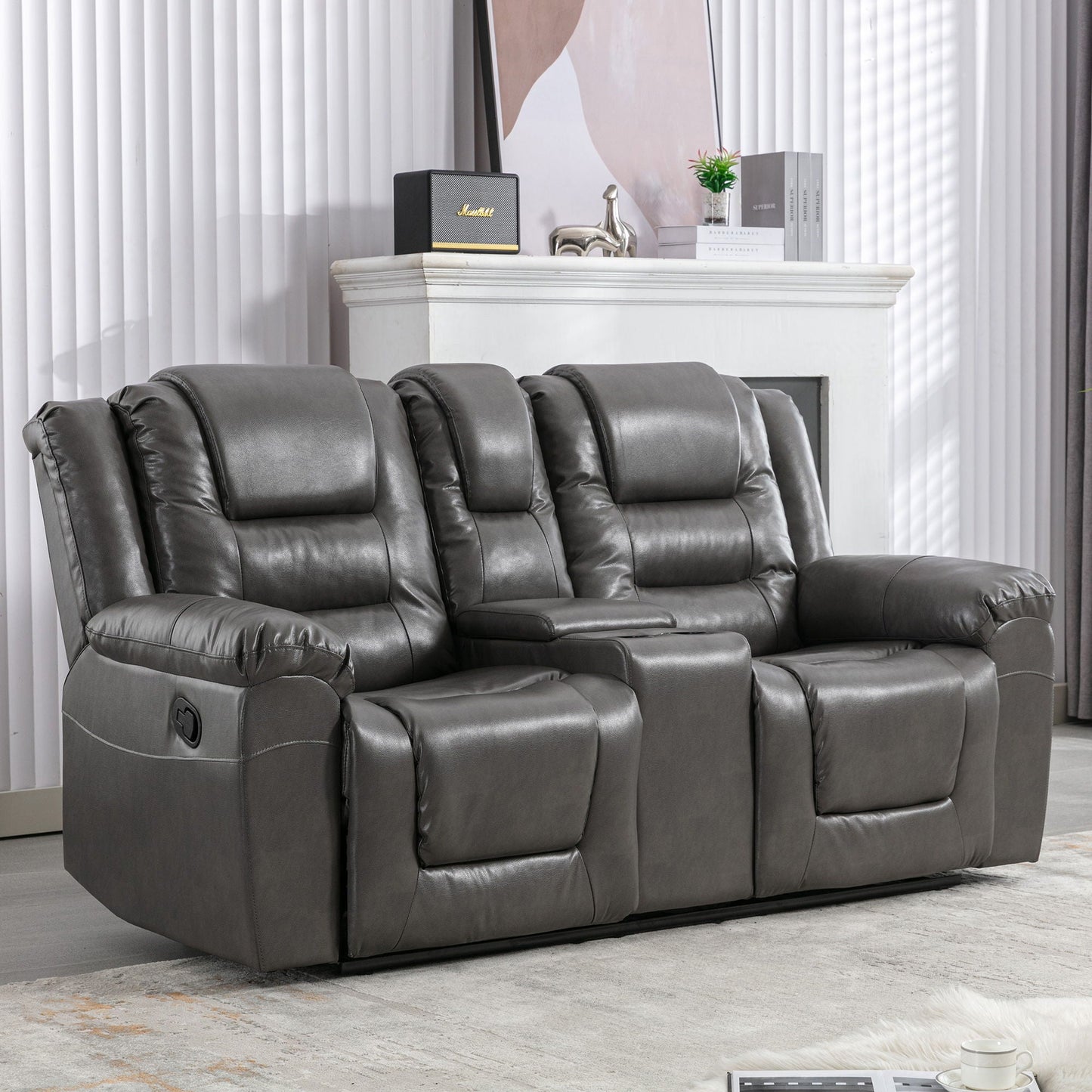 2 Seater Home Theater Recliner Manual Recliner Chair With A Storage Box And Two Cup Holders For Living Room Hearth and Haven