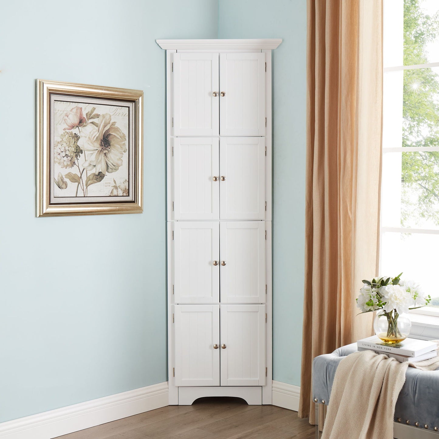 Tall Storage Cabinet With Doors And 4 Shelves For Living Room, Kitchen, Office, Bedroom, Bathroom, Modern Home Essentials