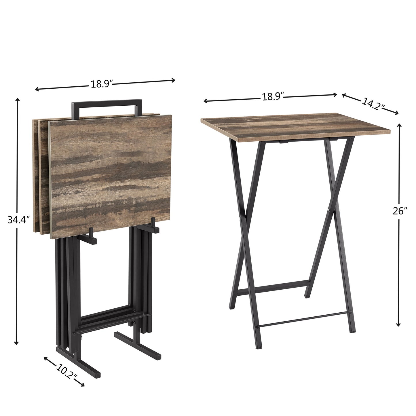 TV Trays For Eating (Set of 4) With Stand, Folding TV / Snack Tray Table Set, Folding TV Dinner Tables For Small Space - Rustic Brown Home Essentials