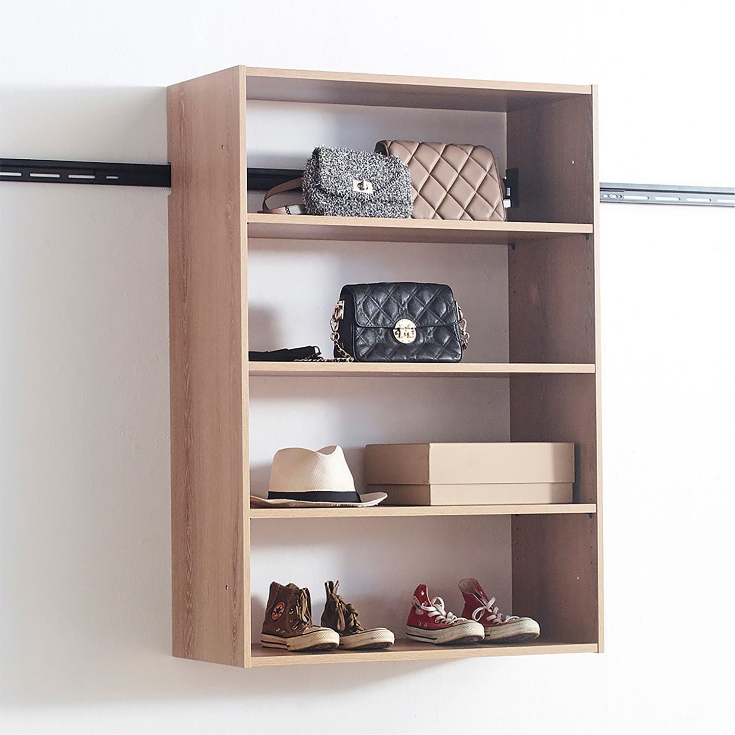 Devi - Wall Mounted Wood Closet System With Modular Units Home Essentials