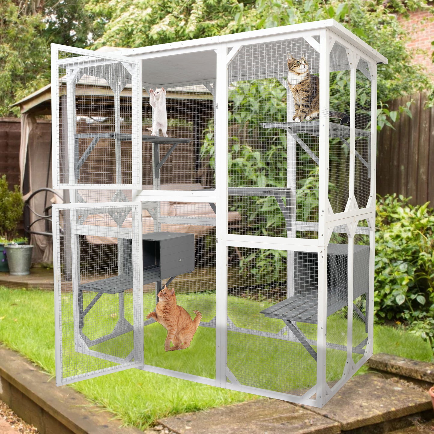 Xpt018 Cat Cage Box Lovely House Cute Pet Play Speace Wooden Medium - White Daily Nest