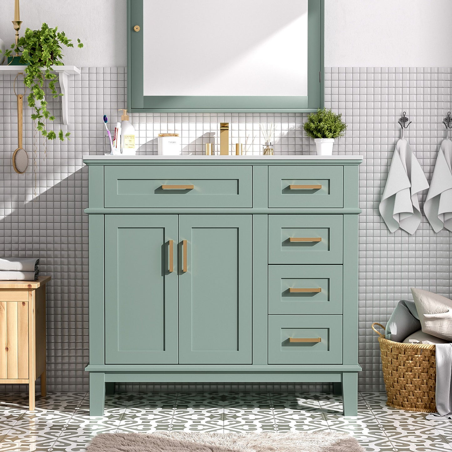 Modern Bathroom Vanity With Ceramic Sink, Soft Close Storage Cabinet Hearth and Haven