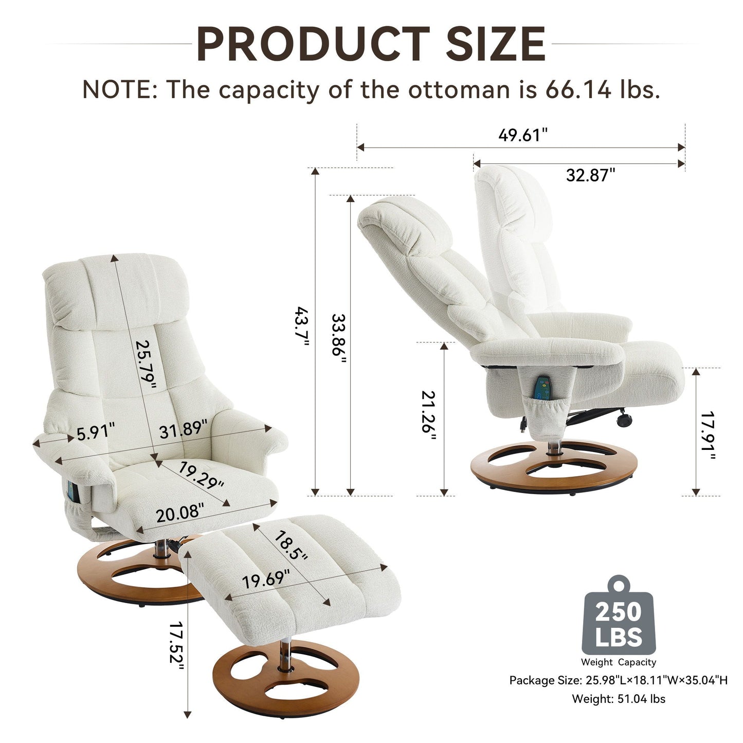 Ergonomic Recliner Chair With Ottoman, Modern 360° Swivel With Footstool Home Essentials