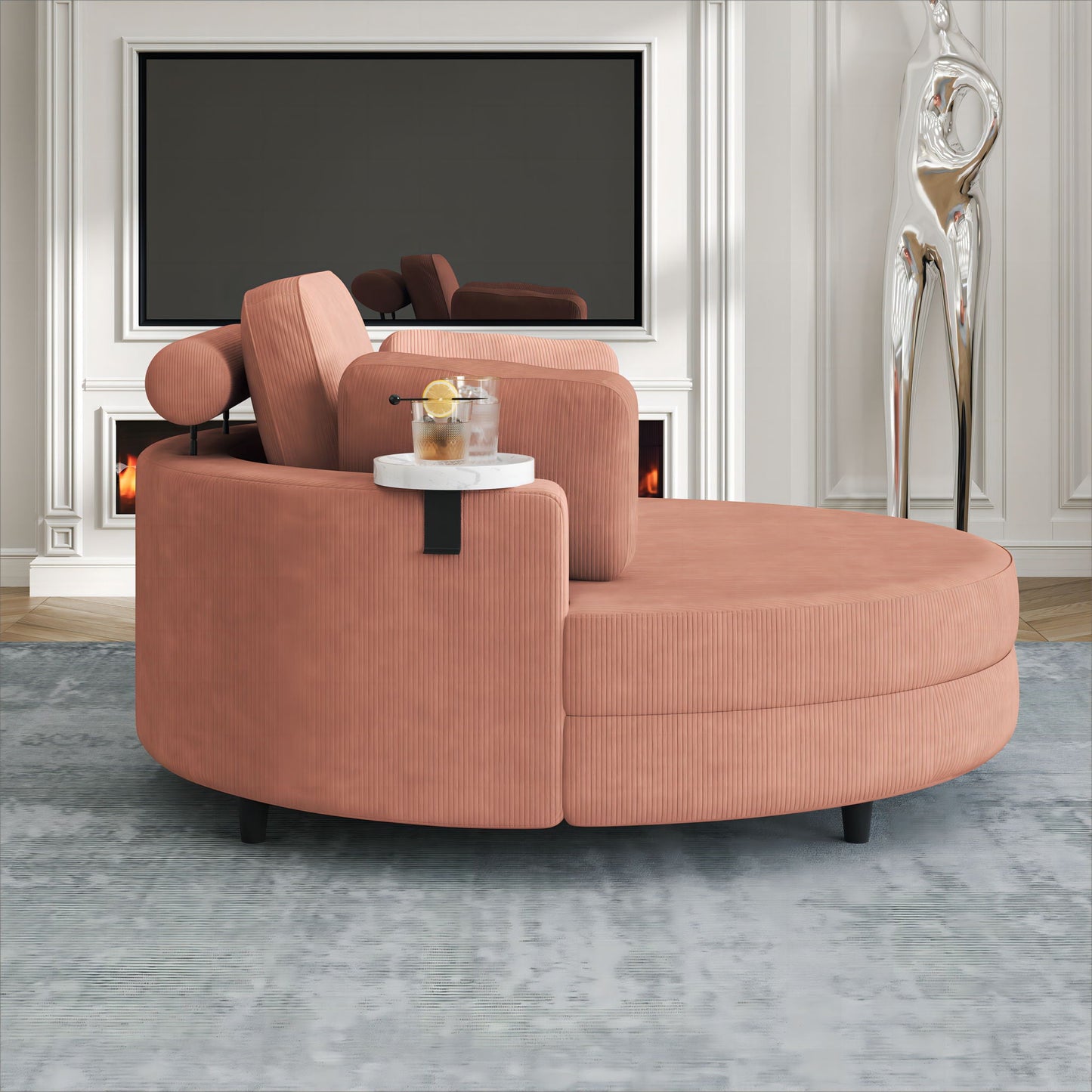 Corduroy Sofa With Two Throw Pillows And A Waist Pillow With An Extra Tray For Comfortable Seating In Small Apartment Bedrooms Home Essentials