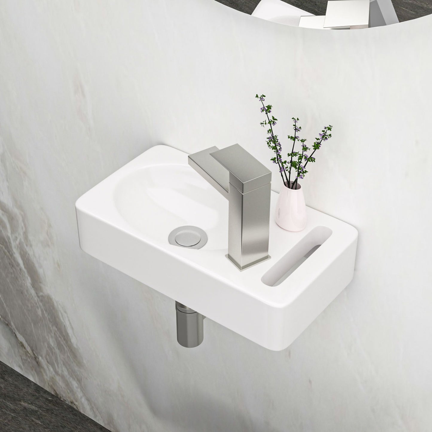 Rectangle, Wall Mount Bathroom Sink & Single Faucet Hole - White Daily Nest