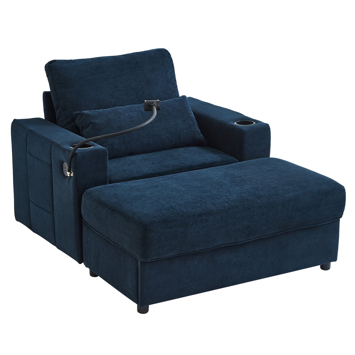 Modern Style Armchair Chaise Lounge Sofa Couch With Movable Storage Ottoman, USB Ports, Cup Holders, Phone Holder, Side Pockets Hearth and Haven