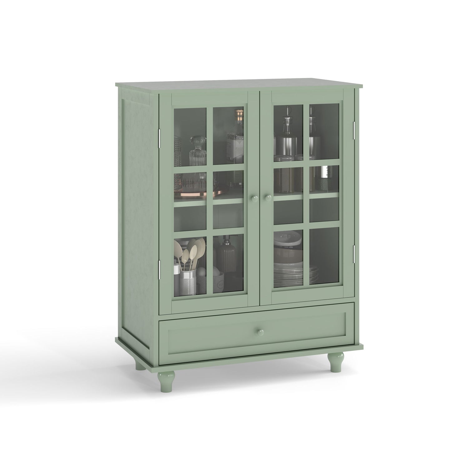 Minimalist Buffet Cabinet With Double Glass Doors And Drawer Home Essentials